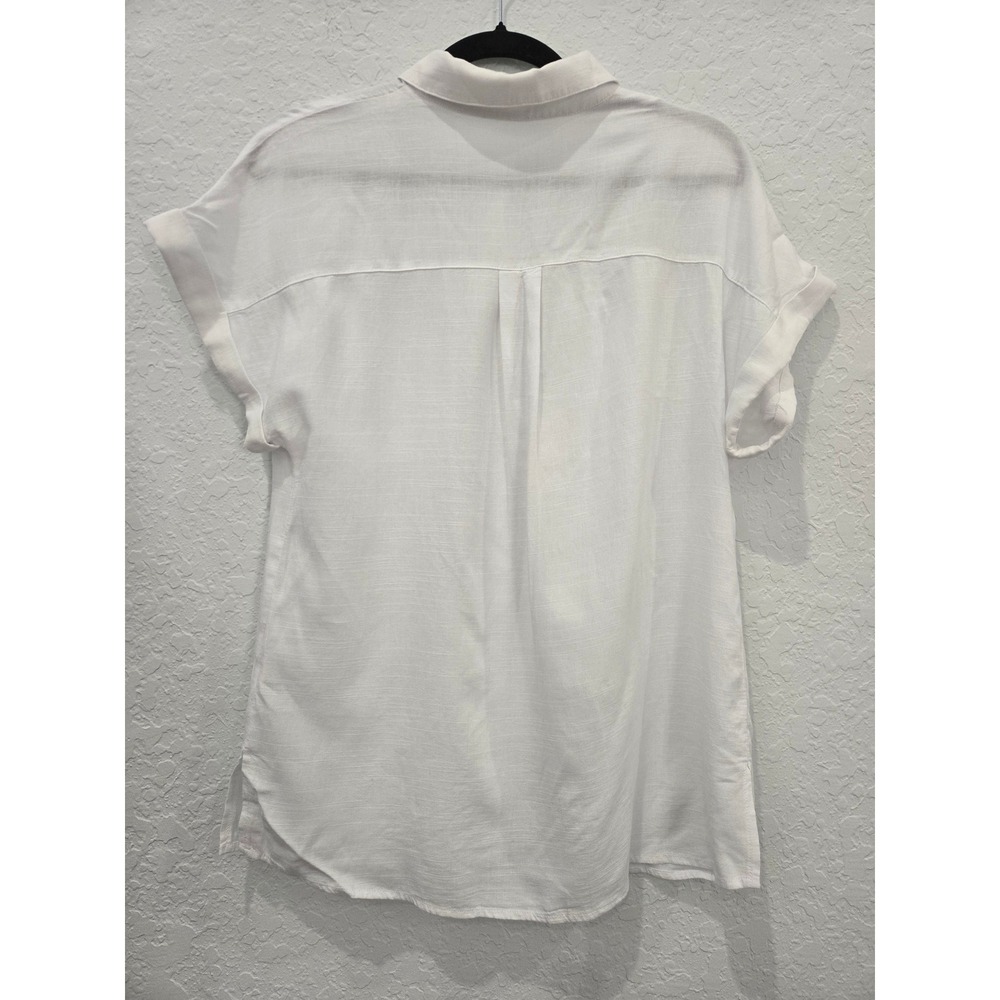 BS‎ White 100% Cotton Short Sleeve Button Down Shirt Pocket Top Size Small - Picture 4 of 4